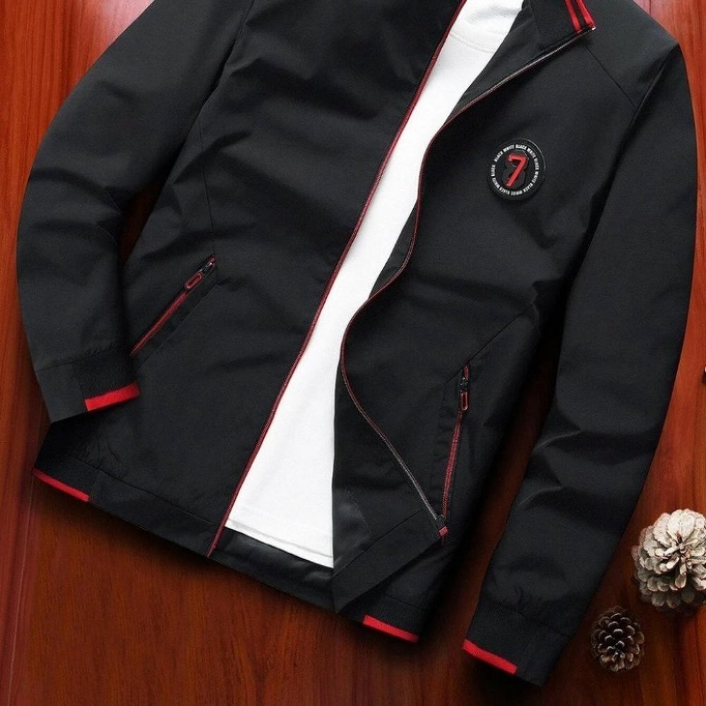 Black And Red Mens Zip Up Jacket - Picture 2 of 7